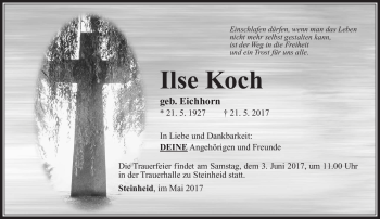 Traueranzeige von Ilse Koch von Südthüringer Presse