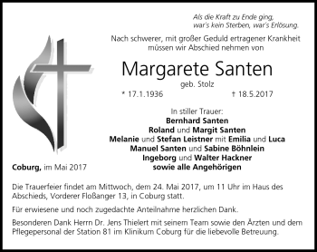 Traueranzeige von Margarete Santen von Neue Presse Coburg