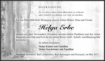 Traueranzeige von Helga Erbe von Südthüringer Presse