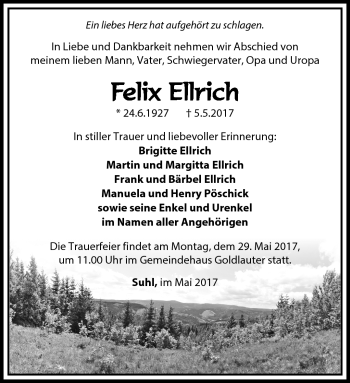 Traueranzeige von Felix Ellrich von Südthüringer Presse