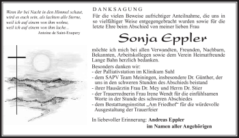 Traueranzeige von Sonja Eppler von Südthüringer Presse