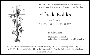 Traueranzeige von Elfriede Kohles von Neue Presse Coburg