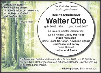 Traueranzeige von Walter Otto von Südthüringer Presse