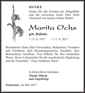 Traueranzeige von Marita Ochs von Südthüringer Presse