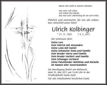 Traueranzeige von Kolbinger Ulrich von Frankenpost
