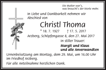 Traueranzeige von Christl Thoma von Frankenpost