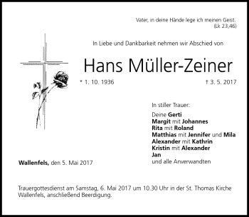 Traueranzeige von Hans Müller-Zeiner von Neue Presse Coburg