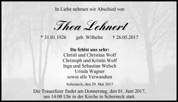 Traueranzeige von Thea Lehnert von Neue Presse Coburg