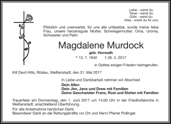 Traueranzeige von Magdalena Murdock von Frankenpost
