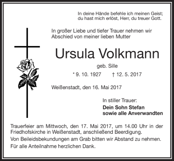 Traueranzeige von Ursula Volkmann von Frankenpost