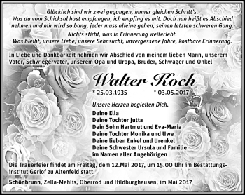 Traueranzeige von Walter Koch von Südthüringer Presse