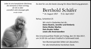 Traueranzeige von Berthold Schäfer von Frankenpost