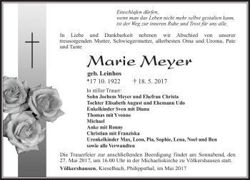 Traueranzeige von Marie Meyer von Südthüringer Presse