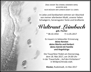Traueranzeige von Waltraut Leimbach von Südthüringer Presse