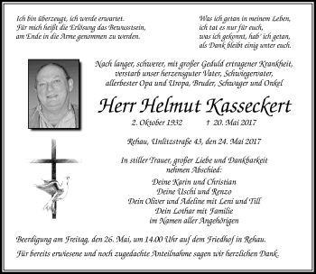 Traueranzeige von Helmut Kasseckert von Frankenpost