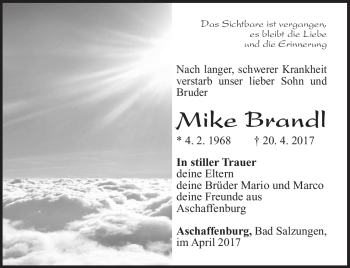Traueranzeige von Mike Brandl von Südthüringer Presse