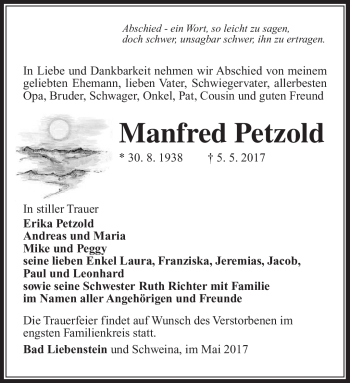 Traueranzeige von Manfred Petzold von Südthüringer Presse