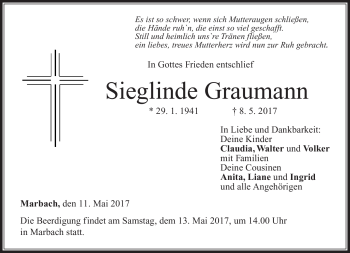 Traueranzeige von Sieglinde Graumann von Neue Presse Coburg
