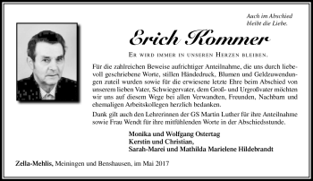 Traueranzeige von Erich Kommer von Südthüringer Presse