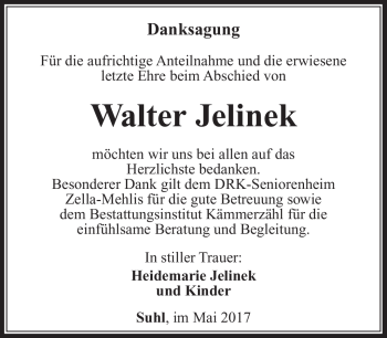 Traueranzeige von Walter Jelinek von Südthüringer Presse