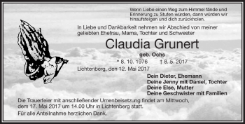 Traueranzeige von Grunert Claudia von Frankenpost