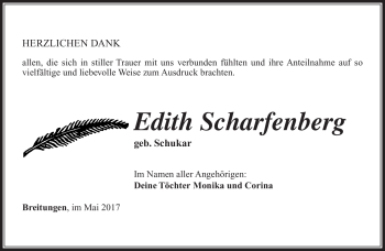 Traueranzeige von Edith Scharfenberg von Südthüringer Presse