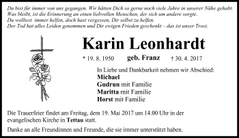 Traueranzeige von Karin Leonhardt von Neue Presse Coburg