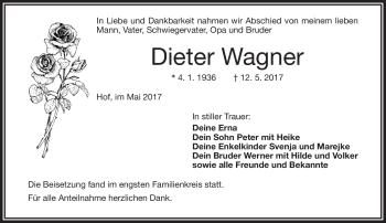 Traueranzeige von Dieter Wagner von Frankenpost