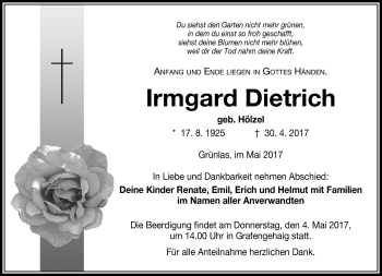Traueranzeige von Irmgard Dietrich von Frankenpost