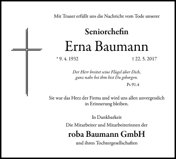 Traueranzeige von Erna Baumann von Neue Presse Coburg