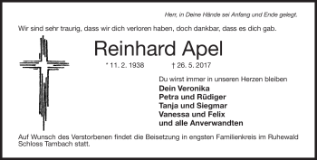 Traueranzeige von Reinhard Apel von Neue Presse Coburg