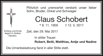 Traueranzeige von Klaus Schobert von Frankenpost