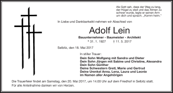 Traueranzeige von Adolf Lein von Frankenpost