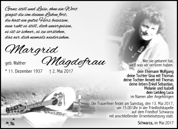Traueranzeige von Margrid Mägdefrau von Südthüringer Presse
