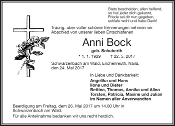 Traueranzeige von Anni Bock von Frankenpost