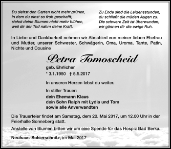 Traueranzeige von Petra Tomoscheid von Südthüringer Presse