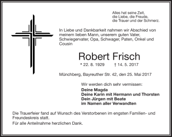 Traueranzeige von Robert Frisch von Frankenpost