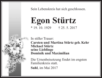 Traueranzeige von Egon Stürtz von Südthüringer Presse