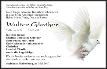 Traueranzeige von Walter Günther von Südthüringer Presse