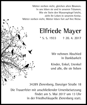 Traueranzeige von Elfriede Mayer von Südthüringer Presse