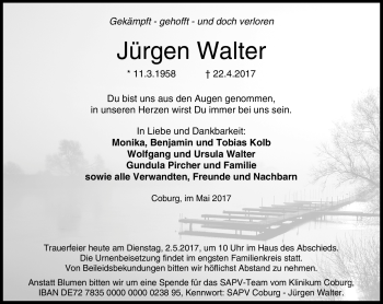 Traueranzeige von Jürgen Walter von Neue Presse Coburg