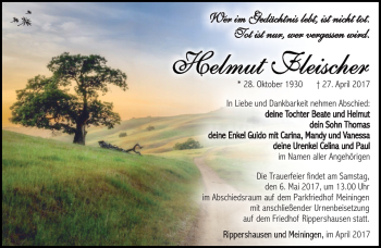 Traueranzeige von helmut Fleischer von Südthüringer Presse