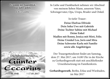Traueranzeige von Günter Eccarius von Südthüringer Presse