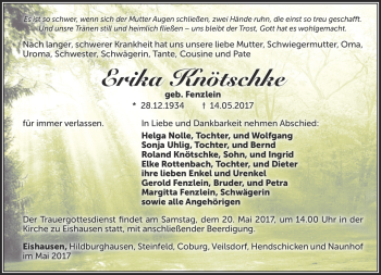 Traueranzeige von Erika Knötschke von Südthüringer Presse