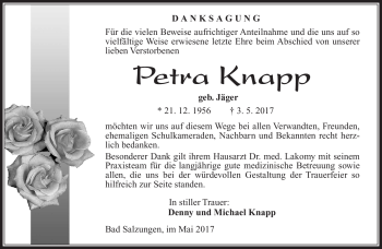 Traueranzeige von Petra Knapp von Südthüringer Presse