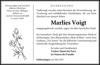 Traueranzeige von Marlies Voigt von Südthüringer Presse