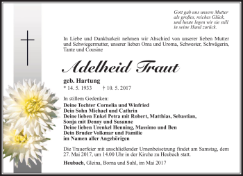 Traueranzeige von Adelheid Traut von Südthüringer Presse
