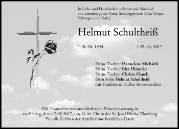 Traueranzeige von Helmut Schultheiß von Neue Presse Coburg