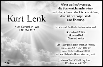 Traueranzeige von Kurt Lenk von Südthüringer Presse