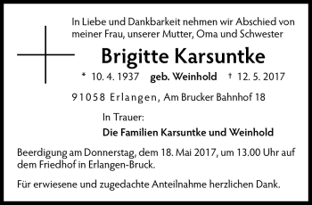 Traueranzeige von Brigitte Karsuntke von Neue Presse Coburg